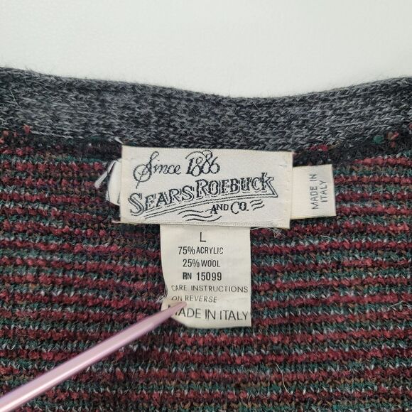 Vintage Sears Cardigan Sweater Mens Large Acrylic Wool Made In Italy Grandpa - Picture 4 of 8